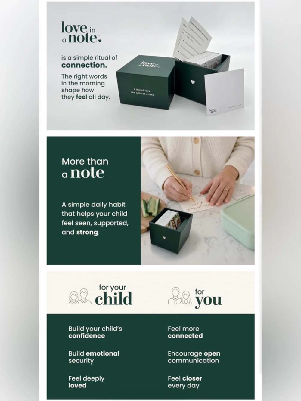 Love In A Note Boxed Notes - Forest Green Gift Set